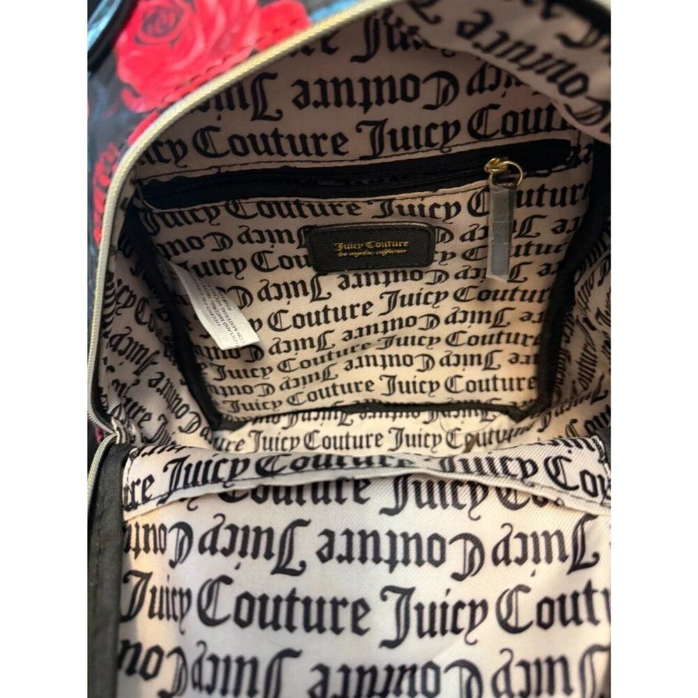 Juicy Couture Rosie Floral Mini Backpack - Black with Red Roses & Gold